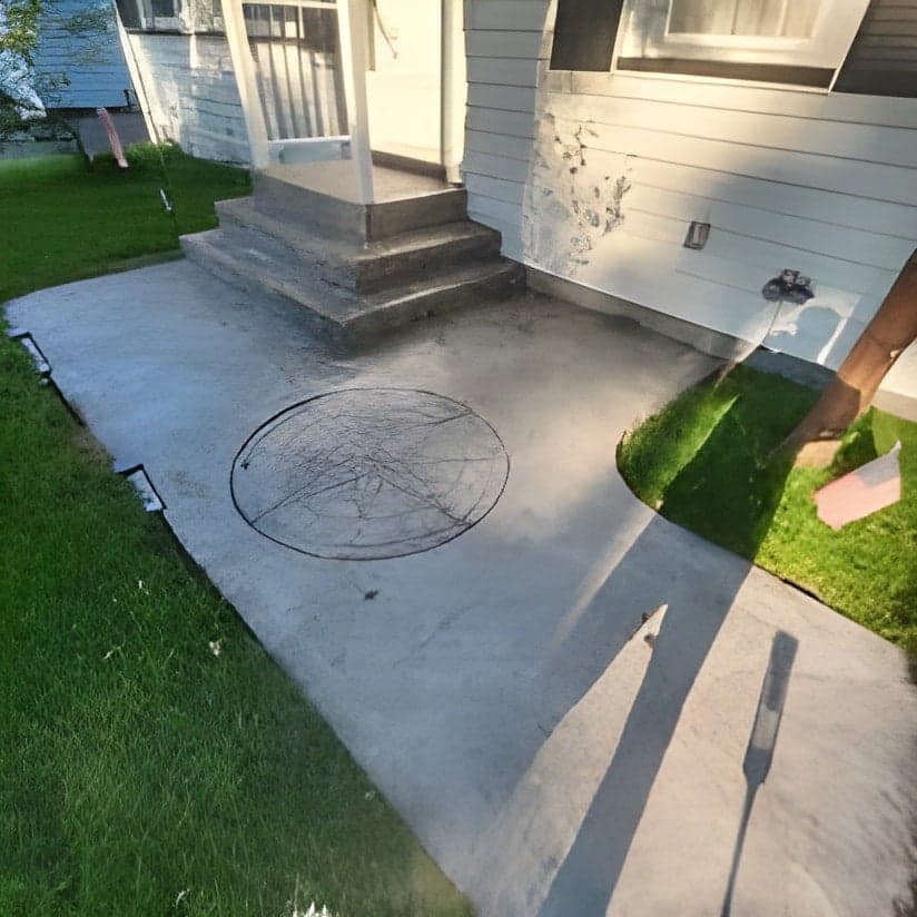 Finished concrete patio with circular design pattern