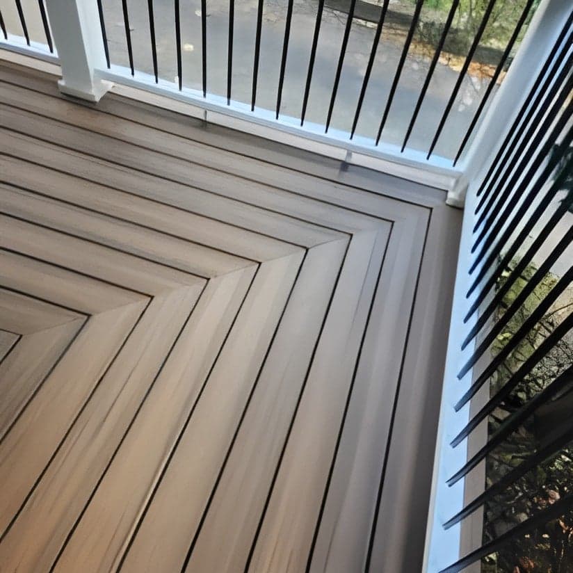 Finished composite deck with diagonal board pattern