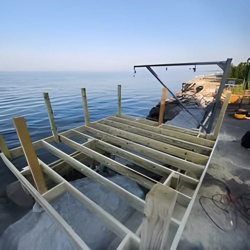Deck framing construction over water view