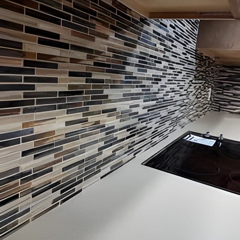 Modern kitchen backsplash with linear tile pattern installed